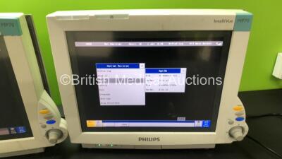 2 x Philips IntelliVue MP70 Patient Monitors and 1 x Philips IntelliVue MP70 Anesthesia Patient Monitor (All Power Up - 2 x Slight Damage to Casing, See Photos) - 6