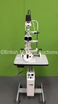 Takagi SM-70 Slit Lamp Microscope with 2 x 16x Eyepieces on Motorized Table (Powers Up with Good Bulb)