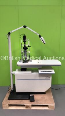 Luneau Duet Slit Lamp Table with Haag Streit Bern BM900 Slit Lamp with 2 x 10 x Eyepieces (Powers Up with Good Bulb)