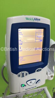 3 x Welch Allyn SPOT LXi Vital Signs Monitors on Stands with 3 x BP Hoses and 2 x SPO2 Finger Sensors (2 x Power Up,1 x No Power) - 4