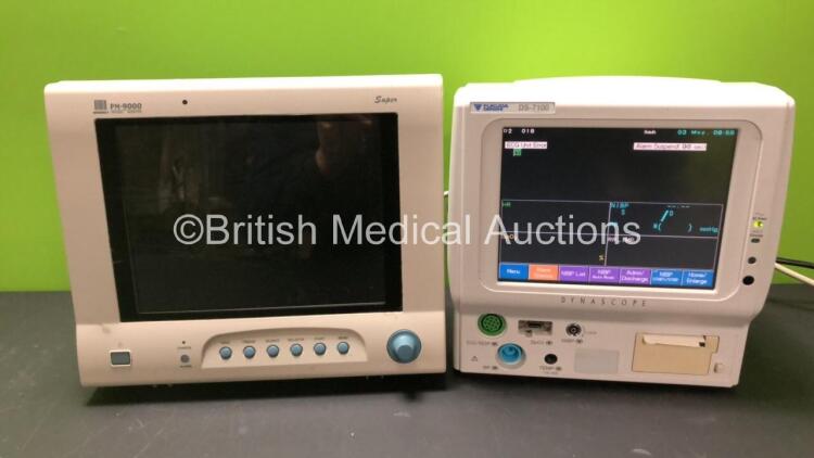 Job Lot Including 1 x Fukuda Denshi DS-1700 Patient Monitor with ECG/Resp, SpO2, NIBP, BP, Temp and Printer Options (Powers Up) and 1 x Mindray PM-9000 Patient Monitor with ECG, NIBP, T1, T2 and SpO2 Options (No Power, Missing Battery Cover - See Photos)