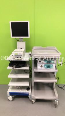 2 x EUK Stack Trolleys with Fujinon Monitor, Connector Cable, Sony UP-21MD Printer, Fujinon System 4400 System Processor and Fujinon System 4400 Light Source (Powers Up)