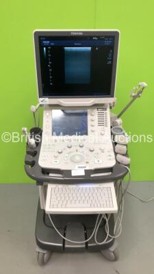 Toshiba Aplio 500 Flat Screen Ultrasound Scanner Model TUS-A500 *S/N WAB1542171* **Mfd 04/2015** Software Version AB_V5.10*R102 with 4 x Transducers / Probes (PLT-704SBT *Mfd 03/2015* / PVT-781VT *Mfd 03/2020* / PVT-375BT *Mfd 02/2017* and PLT-1005BT *Mfd