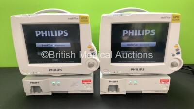 2 x Philips IntelliVue MP30 Patient Monitor with 2 x Philips IntelliVue G5 M1019A Anesthetic Gas Module (All Power Up)