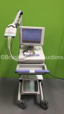 Nihon Kohden ECG-1550K Cardiofax V ECG Machine on Stand with 10 Lead ECG Leads (Powers Up)