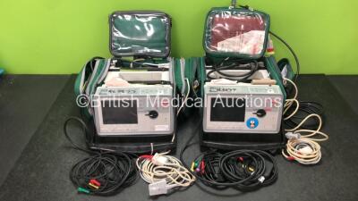 2 x Zoll E Series Defibrillators Including ECG, SpO2, CO2, NIBP and Printer Options in Cases with 2 x Paddle Leads and 2 x Lead ECG Leads, 2 x SpO2 Leads ( No Power) *SN AB09C010107, AB06D001471*