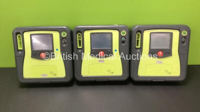 3 x Zoll AED Pro Defibrillators with 3 x Batteries (All Power Up) *AA06G003108, AA07D005577 and AA10K019196*