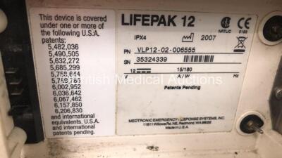 2 x Medtronic Lifepak 12 Biphasic Defibrillator / Monitors Including ECG, NIBP and SpO2 Options *Mfd 2007 - 2002* (Both Power Up with Stock Battery, Battery Not Included and 2 x Service Lights) - 6