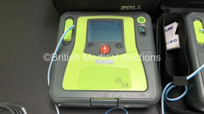 3 x Zoll AED Pro Defibrillators with 3 x Batteries, 3 x ECG Leads and 6 x Electrode Packs in Carry Cases (All Power Up, 2 x Slight Damage to Screens and 1 x Damage to Casing - See Photos) - 2