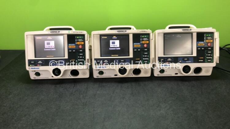 3 x Lifepak 20 Defibrillators / Monitors *Mfd 2007 - 2007 - 2005* Including Pacer, ECG and Printer Options (All Power Up with Service Lights)