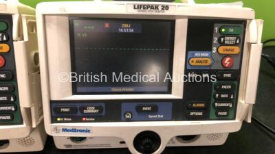 3 x Lifepak 20 Defibrillators / Monitors *Mfd 2007 - 2007 - 2005* Including Pacer, ECG and Printer Options (All Power Up with Service Lights) - 2