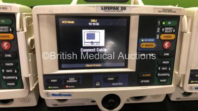 3 x Lifepak 20 Defibrillators / Monitors *Mfd 2007 - 2007 - 2005* Including Pacer, ECG and Printer Options (All Power Up with Service Lights) - 3