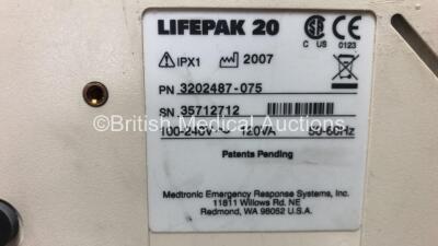 3 x Lifepak 20 Defibrillators / Monitors *Mfd 2007 - 2007 - 2005* Including Pacer, ECG and Printer Options (All Power Up with Service Lights) - 5