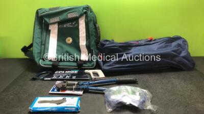 Mixed Lot Including 1 x Reflexite Carry Bag, 1 x Tool Bag with 1 x Hacksaw, 1 x Draper 400mm Bolt Cutters, 1 x Martor Salvex Seatbelt Cutter / Window Smasher, 1 x Safety Goggles