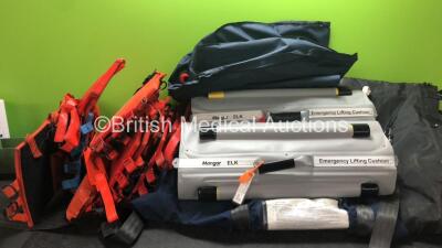 Mixed Lot Including 2 x Mangar ELK Emergency Lifting Cushions, 1 x Inflatable Mattress and 6 x Leg Straps