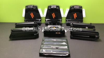 4 x Havis DS-GTC-511-3 Docking Stations (1 x Damaged Casing - See Photos) and 4 x Brother Pocketjet PJ-723 Printers with RAM Cases (Includes Adapters with Damaged Cables - See Photos)