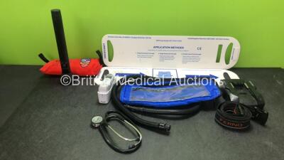 Mixed Lot Including 1 x Torch, 1 x Kendrick Traction Splint, 2 x Lewis 700 Pelvic Applicators, 1 x Braun Thermoscan Ear Thermometer with Base Unit, 1 x Stryker SMRT Power Battery Charger, 1 x Ferno Belt, 1 x Stethoscope and 1 x Breathing Tube *SN 1618000