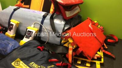 Mixed Lot Including 2 x Mangar Camel Mattresses, 2 x Smiths Medical BCI 3301 Handheld Pulse Oximeters with 1 x Lead (Both Power Up) 1 x CT-EMS Femoral Leg Traction Splint, 1 x Hartwell Medical Evac U Splint Small Mattress and Various Straps - 4