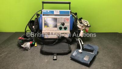 Zoll M Series Biphasic 200 Joules Max Defibrillator Including Pacer, ECG, SpO2 and Printer Options with 1 x Batteries, 1 x 3 Lead ECG Leads, 1 x Paddle Leads, 1 x NIBP Hoses, 1 x BP Cuffs and 1 x SpO2 Finger Sensors in Carry Bags (Power Up when Tested wit