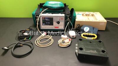 Zoll E Series Defibrillator with Bluetooth, Printer, ECG, SPO2, NIBP and C02 Options, 4 and 6 Lead ECG Leads, NIBP Cuff and Hose, Zoll LoFlo, SPO2 Finger Sensor, Paddle Lead, DC Power Supply, Zoll 4x4 Autoset Base Power Charger, 3 x Batteries and Mounting