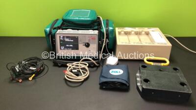 Zoll E Series Defibrillator with Bluetooth, Printer, ECG, SPO2, NIBP and C02 Options, 4 and 6 Lead ECG Leads, NIBP Cuff and Hose, Zoll LoFlo, Paddle Lead, Zoll 4x4 Autoset Base Power Charger, 2 x Batteries and Mounting Bracket (Both Power Up)