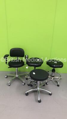 4 x Dental Stools (Hydraulics Tested Working - 2 x Missing Wheels)