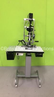 Haag Streit Bern SL900 Slit Lamp with Binoculars, 2 x 10x Eyepieces and Tonometer on Hydraulic Table (Not Power Tested Due to No Bulb - Table Missing 1 x Wheel - See Pictures) *S/N * 90037959*