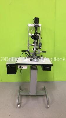 Haag Streit Bern SL900 Slit Lamp with Binoculars, 2 x 10x Eyepieces and Tonometer on Hydraulic Table (Not Power Tested Due to No Bulb - Table Missing 1 x Wheel - See Pictures) *S/N * 90037959* - 2