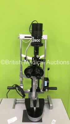 Haag Streit Bern SL900 Slit Lamp with Binoculars, 2 x 10x Eyepieces and Tonometer on Hydraulic Table (Not Power Tested Due to No Bulb - Table Missing 1 x Wheel - See Pictures) *S/N * 90037959* - 3