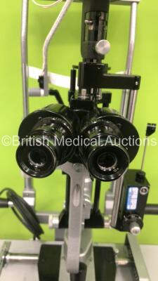 Haag Streit Bern SL900 Slit Lamp with Binoculars, 2 x 10x Eyepieces and Tonometer on Hydraulic Table (Not Power Tested Due to No Bulb - Table Missing 1 x Wheel - See Pictures) *S/N * 90037959* - 5