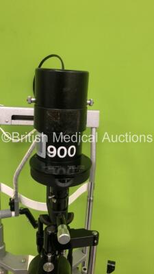Haag Streit Bern SL900 Slit Lamp with Binoculars, 2 x 10x Eyepieces and Tonometer on Hydraulic Table (Not Power Tested Due to No Bulb - Table Missing 1 x Wheel - See Pictures) *S/N * 90037959* - 6