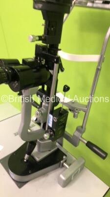 Haag Streit Bern SL900 Slit Lamp with Binoculars, 2 x 10x Eyepieces and Tonometer on Hydraulic Table (Not Power Tested Due to No Bulb - Table Missing 1 x Wheel - See Pictures) *S/N * 90037959* - 7