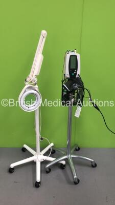 1 x Welch Allyn 420 Series Vital Signs Monitor on Stand with SPO2 Finger Sensor, BP Hose and Cuff (Powers Up) and 1 x Luxo Patient Examination Lamp on Stand (No Power)