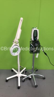 1 x Welch Allyn 420 Series Vital Signs Monitor on Stand with SPO2 Finger Sensor, BP Hose and Cuff (Powers Up) and 1 x Luxo Patient Examination Lamp on Stand (No Power) - 2