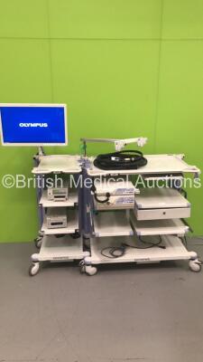 2 x Olympus Stack Trolleys with Olympus OEV262H Monitor, Sony UP-21MD Colour Video Printer, Sony DVO-1000MD DVD Recorder, Olympus ECS-260 Connector Cable, Olympus Evis Lucera CV-260SL Digital Processor, Olympus Evis Lucera CLV-260SL Light Source and Olymp