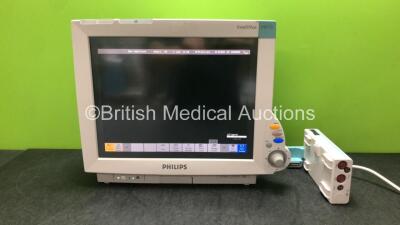 Philips Intellivue MP70 Touch Screen Patient Monitor *Mfd 2010* (Powers Up with Damage-See Photos) with 1 x Philips M3012A Module Including Press and Temp Options *Mfd 2005* (Damaged Casing-See Photo) *SN DE34703680, DE84394725*