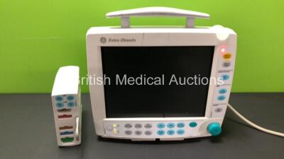 GE Datex Ohmeda F-FM-00 Patient Monitor with GE E-PSMP-00 Module Including ECG, SpO2, NIBP, P1, P2, T1, and T2 Options (Powers Up with Blank Screen)