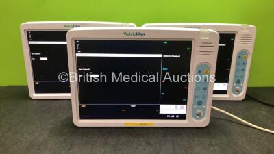 3 x Welch Allyn 1500 Patient Monitors Including EKG/ECG, SpO2, NIBP, IBP1 and IBP2 Options (All Power Up with Missing Dials-See Photos) *SN 791.00833, 791.00602, 791.00745*