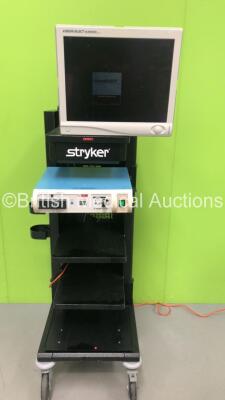 Stryker Stack Trolley with Stryker Vision Elect HD Monitor and Smith & Nephew Dyonics 300XL Light Source (Both Power Up)