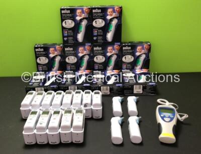 Job Lot Including 10 x Braun Thermoscan 7 Ear Thermometers, 17 x Braun Welch Allyn Thermoscan Pro 6000 Ear Thermometers with 13 x Bases and 1 x Welch Allyn 692 SureTemp Plus Thermometer