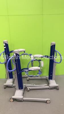 3 x Arjo Maxi-Move Electric Patient Hoists with Batteries and Controllers (All Power Up - 1 x Missing Arm - See Pictures)