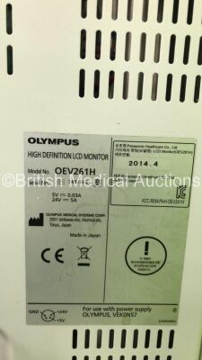 Olympus Stack Trolley with Olympus OEV261H Monitor, Olympus UHI-4 Insufflator, Olympus Visera Elite OTV-S190 Processor, Olympus MAJ-1911 PIgtail Connector, Olympus Visera Elite CLV-S190 Light Source and Olympus MAJ-1939 Footswitch (Powers Up) *S/N FS01750 - 36