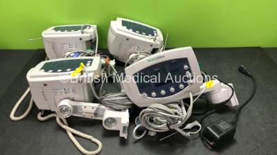 4 x Welch Allyn 53NTO Patient Monitors with 4 x BP Hoses, 4 x SpO2 Finger Sensors and 4 x AC Power Supplies (All Power Up)