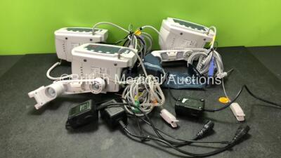 3 x Welch Allyn 53NTO Patient Monitors with 3 x BP Hoses, 1 x BP Cuff, 3 x SpO2 Finger Sensors and 4 x AC Power Supplies (All Power Up)