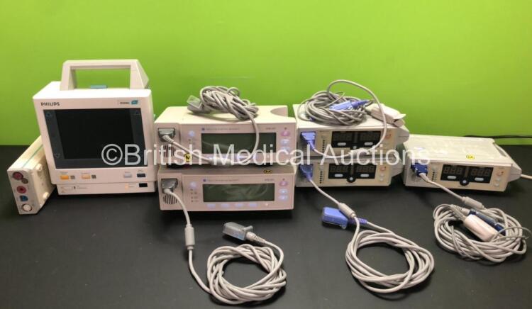 Job Lot Including 1 x Philips M3046A M3 Patient Monitor (Draws Power Does Not Power Up) with 1 x Hewlett Packard M3000A Module Including ECG/Resp, SpO2, NBP, Temp and Press Options, 2 x Nellcor Puritan Bennett NPB-295 Pulse Oximeters (Both Power Up) with