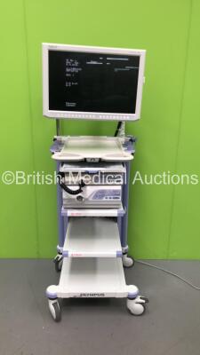 Olympus Stack Trolley with Penta EndoVis HD Monitor, Olympus Evis Lucera CV-260SL Digital Processor, Olympus Evis Lucera CLV-260SL Light Source and Olympus MAJ-1154 Pigtail Connector (Powers Up) *S/N M039-0102-11 / 7924564 / 7935976* **A/N 0013372 / 00133