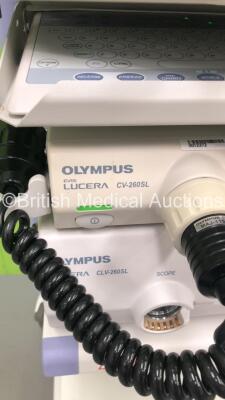 Olympus Stack Trolley with Penta EndoVis HD Monitor, Olympus Evis Lucera CV-260SL Digital Processor, Olympus Evis Lucera CLV-260SL Light Source and Olympus MAJ-1154 Pigtail Connector (Powers Up) *S/N M039-0102-11 / 7924564 / 7935976* **A/N 0013372 / 00133 - 7