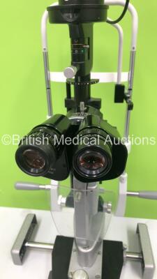 Haag Streit BQ 900 Slit Lamp with Binoculars, 2 x 12,5x Eyepieces and Haag Streit AT 900 Tonometer on Hydraulic Table (Powers Up with Good Bulb) *S/N 08818* **Mfd 2005** - 4