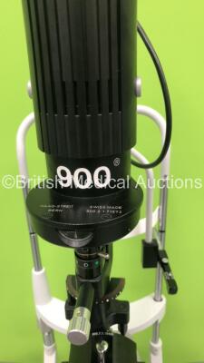 Haag Streit BQ 900 Slit Lamp with Binoculars, 2 x 12,5x Eyepieces and Haag Streit AT 900 Tonometer on Hydraulic Table (Powers Up with Good Bulb) *S/N 08818* **Mfd 2005** - 7