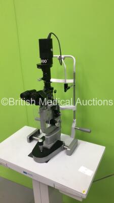 Haag Streit BQ 900 Slit Lamp with Binoculars, 2 x 12,5x Eyepieces and Haag Streit AT 900 Tonometer on Hydraulic Table (Powers Up with Good Bulb) *S/N 08818* **Mfd 2005** - 8